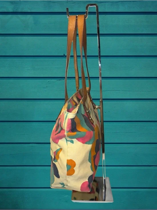 Fossil Cream Canvas Tote with Multicolor Floral Print and Brown Leather Handles - Picture 4 of 13